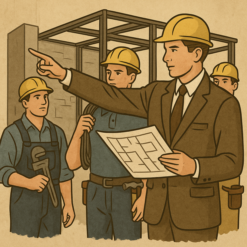 Bauleiter und Handwerker am Arbeitsplatz