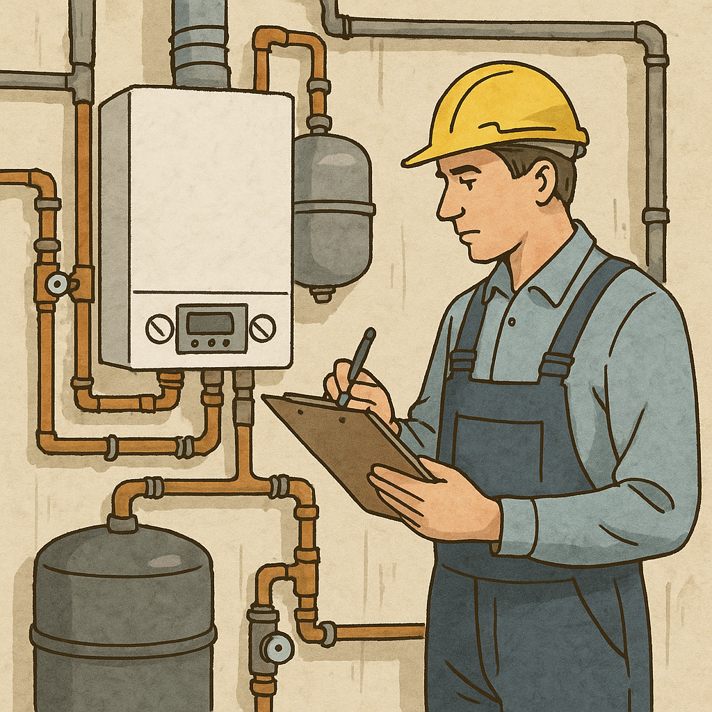 Techniker bei Boilerinspektion